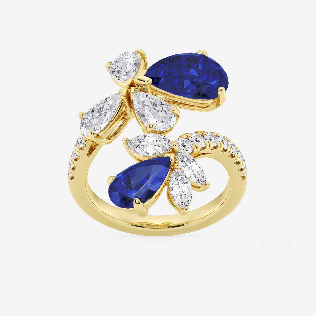 11.48x7.06 mm and 8.5x5.6 mm Pear Shaped Created Sapphire with 2 1/6 ctw Mixed Lab Grown Diamond Bypass Ring