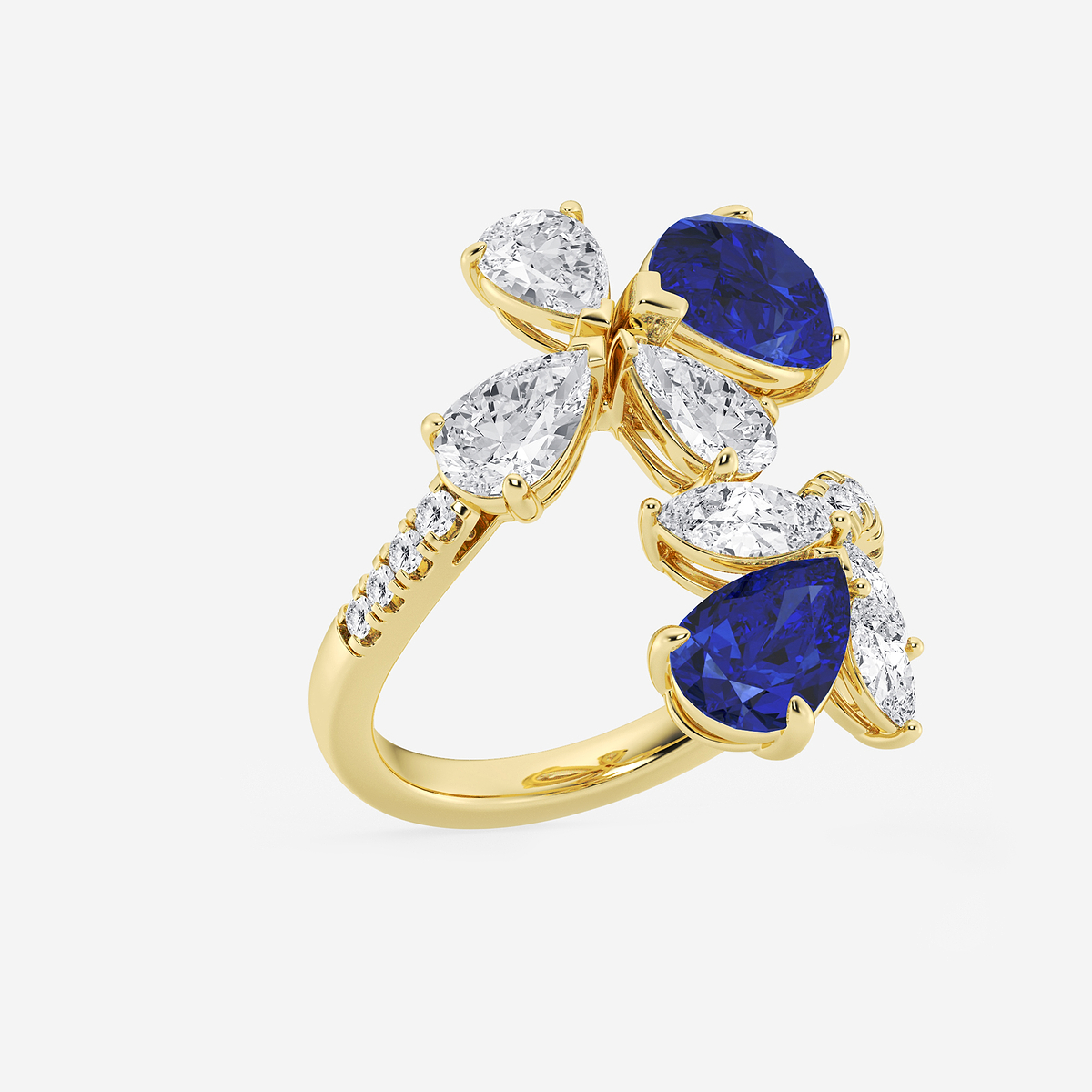 Additional Image 1 for  11.48x7.06 mm and 8.5x5.6 mm Pear Shaped Created Sapphire with 2 1/6 ctw Mixed Lab Grown Diamond Bypass Ring