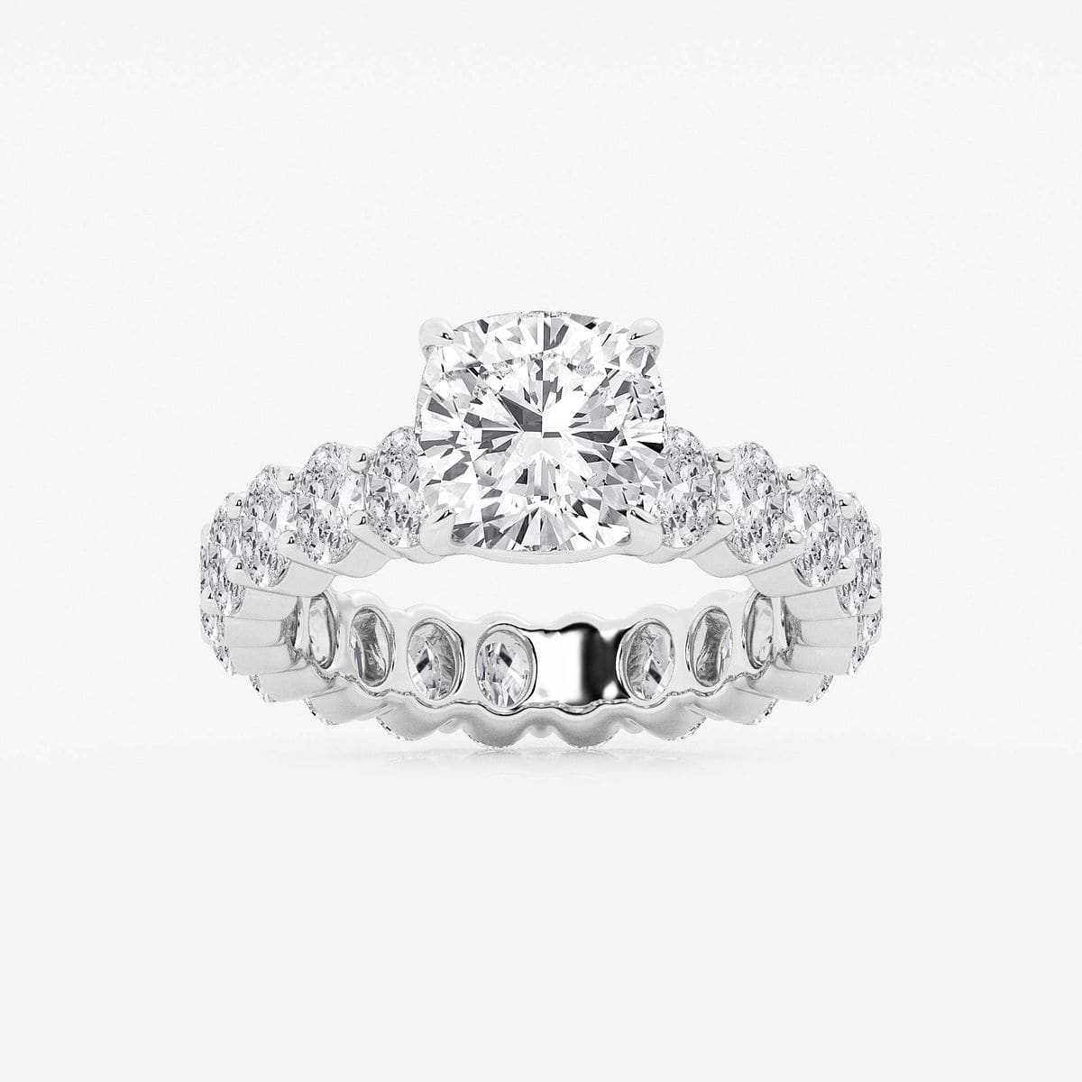 5 1/3 ctw Cushion Lab Grown Diamond Eternity Engagement Ring 14K White Gold, FG, VS2+