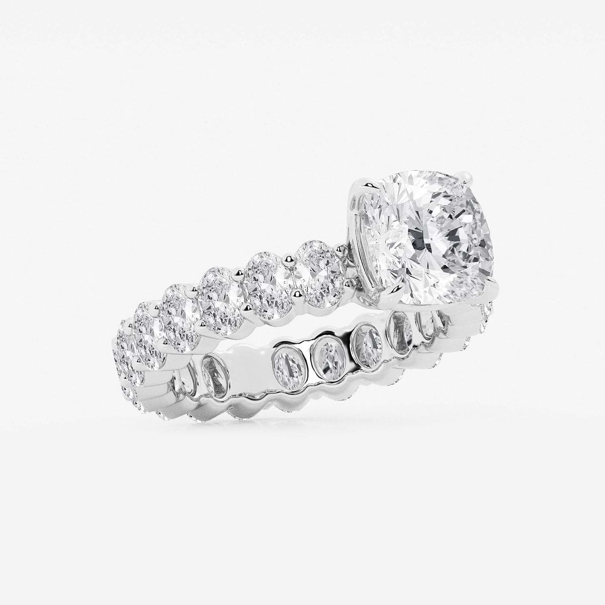 5 1/3 ctw Cushion Lab Grown Diamond Eternity Engagement Ring 14K White Gold, FG, VS2+