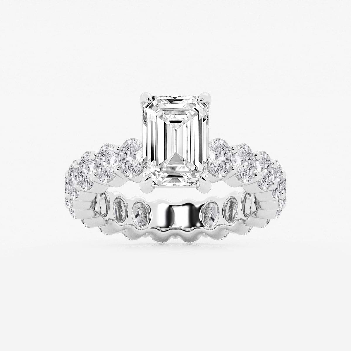 5 1/3 ctw Emerald Lab Grown Diamond Eternity Engagement Ring 14K White Gold, FG, VS2+