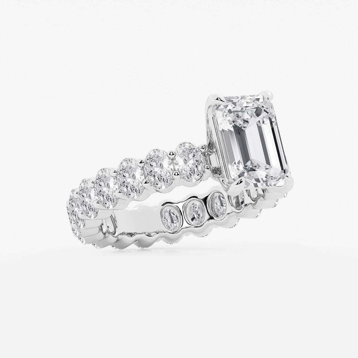 5 1/3 ctw Emerald Lab Grown Diamond Eternity Engagement Ring 14K White Gold, FG, VS2+