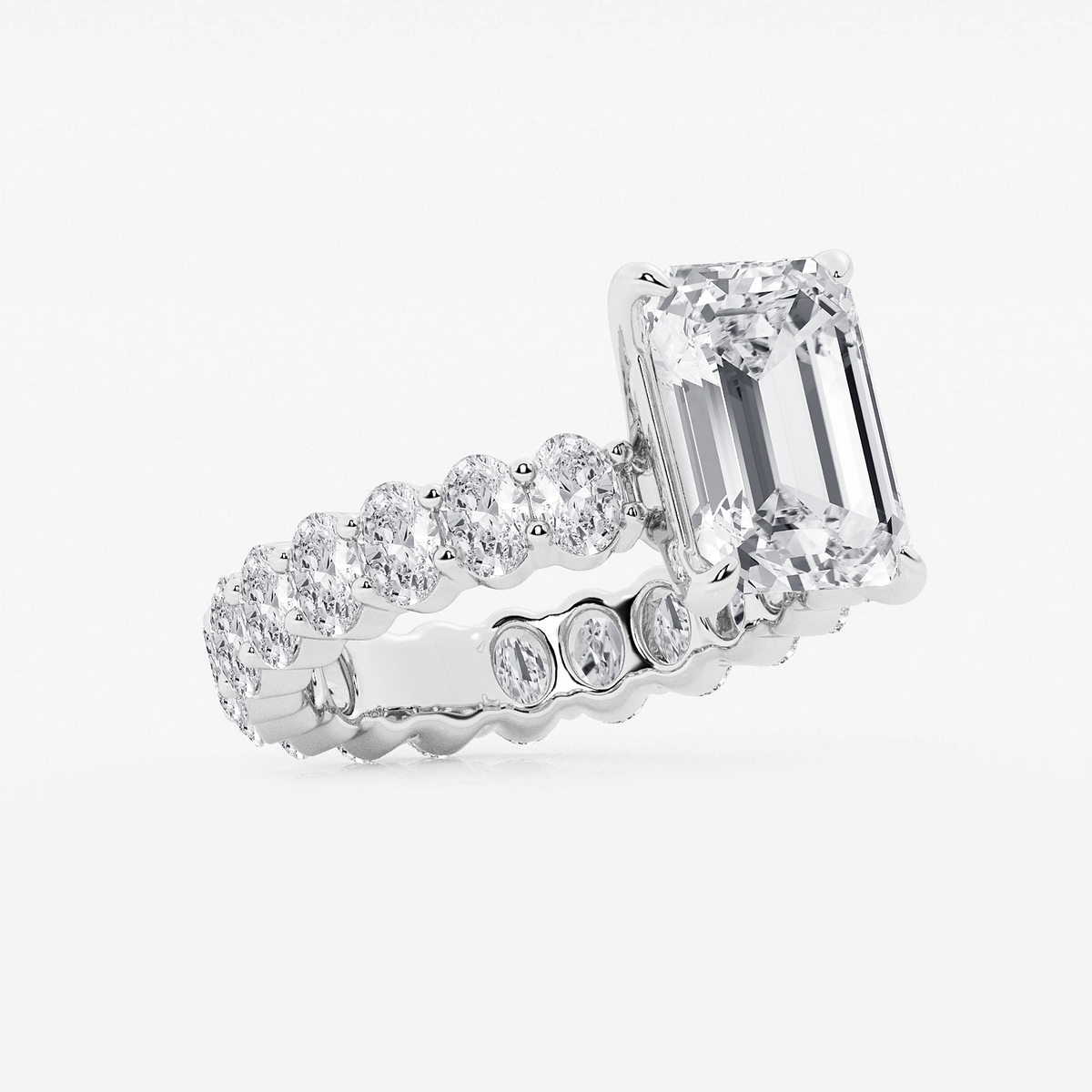 7 1/3 ctw Emerald Lab Grown Diamond Eternity Engagement Ring Platinum, E, VS1