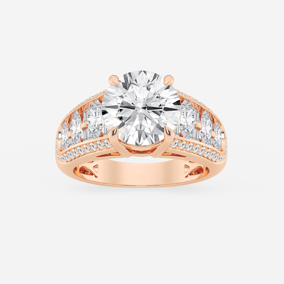 4 ctw Round Lab Grown Diamond Side Stone Engagement Ring