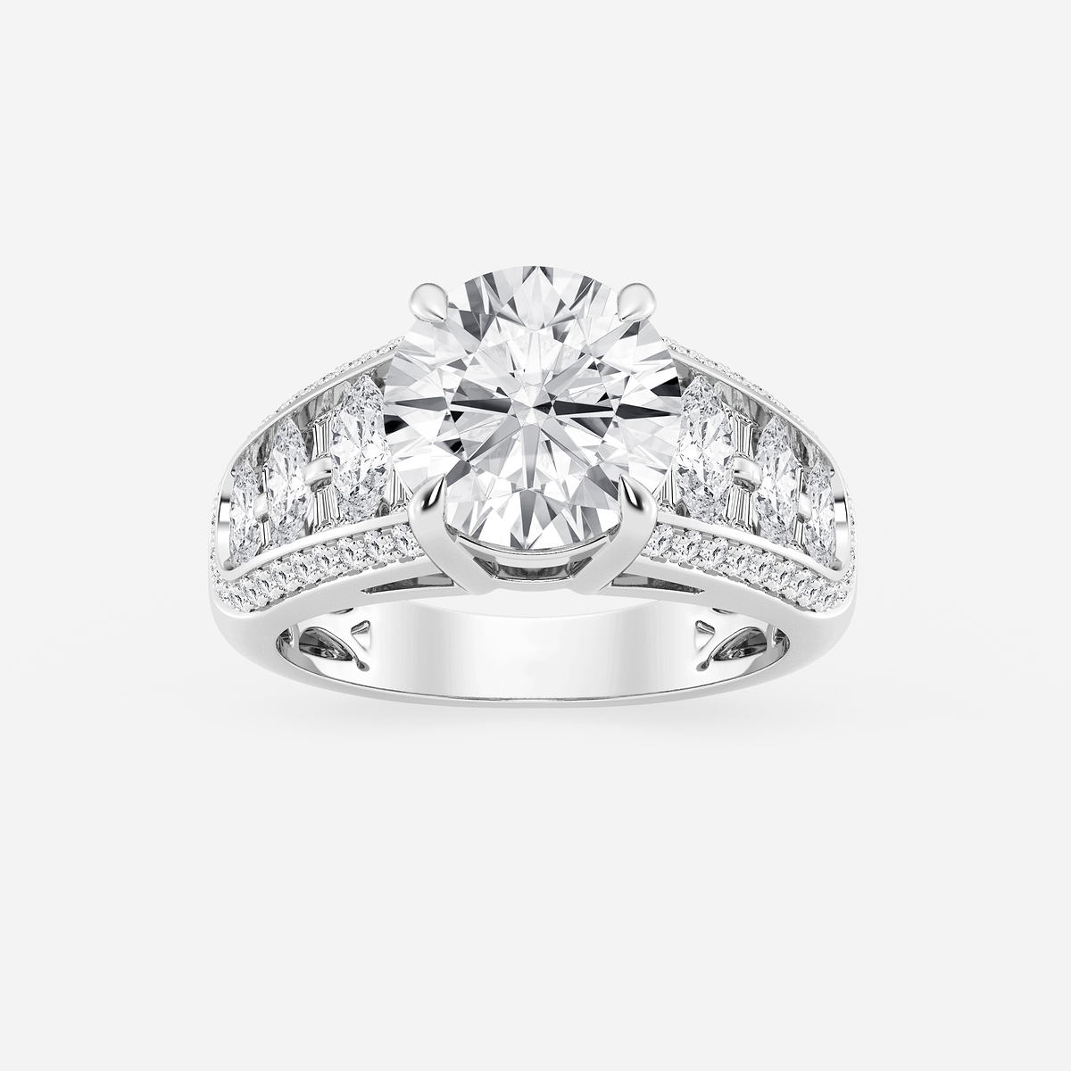 4 ctw Round Lab Grown Diamond Side Stone Engagement Ring