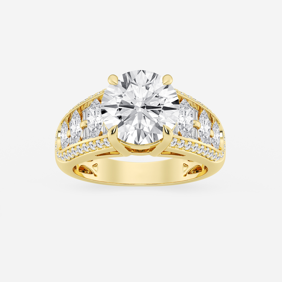 4 ctw Round Lab Grown Diamond Side Stone Engagement Ring