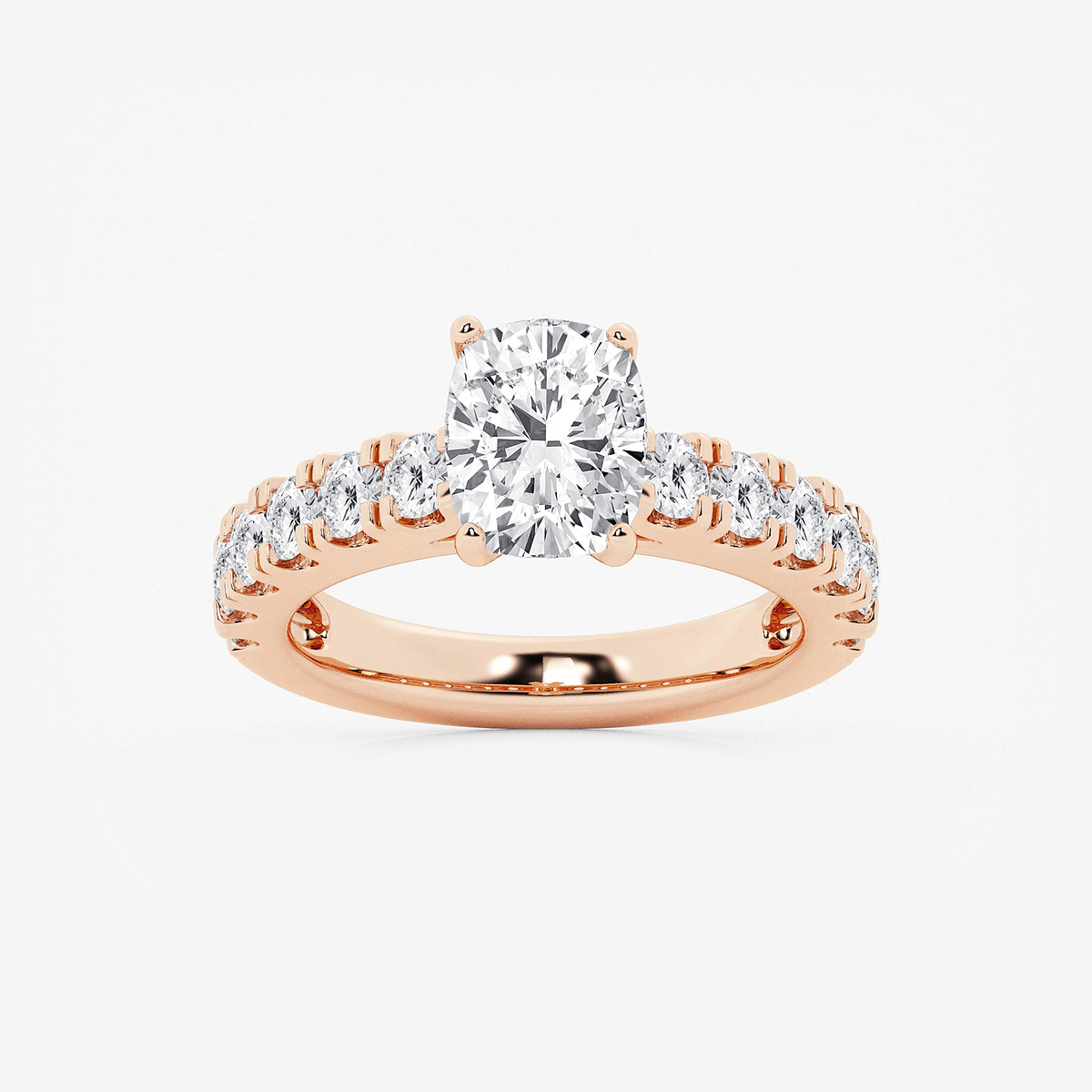2 1/2 ctw Elongated Cushion Lab Grown Diamond Engagement Ring with Split Prong Side Accents