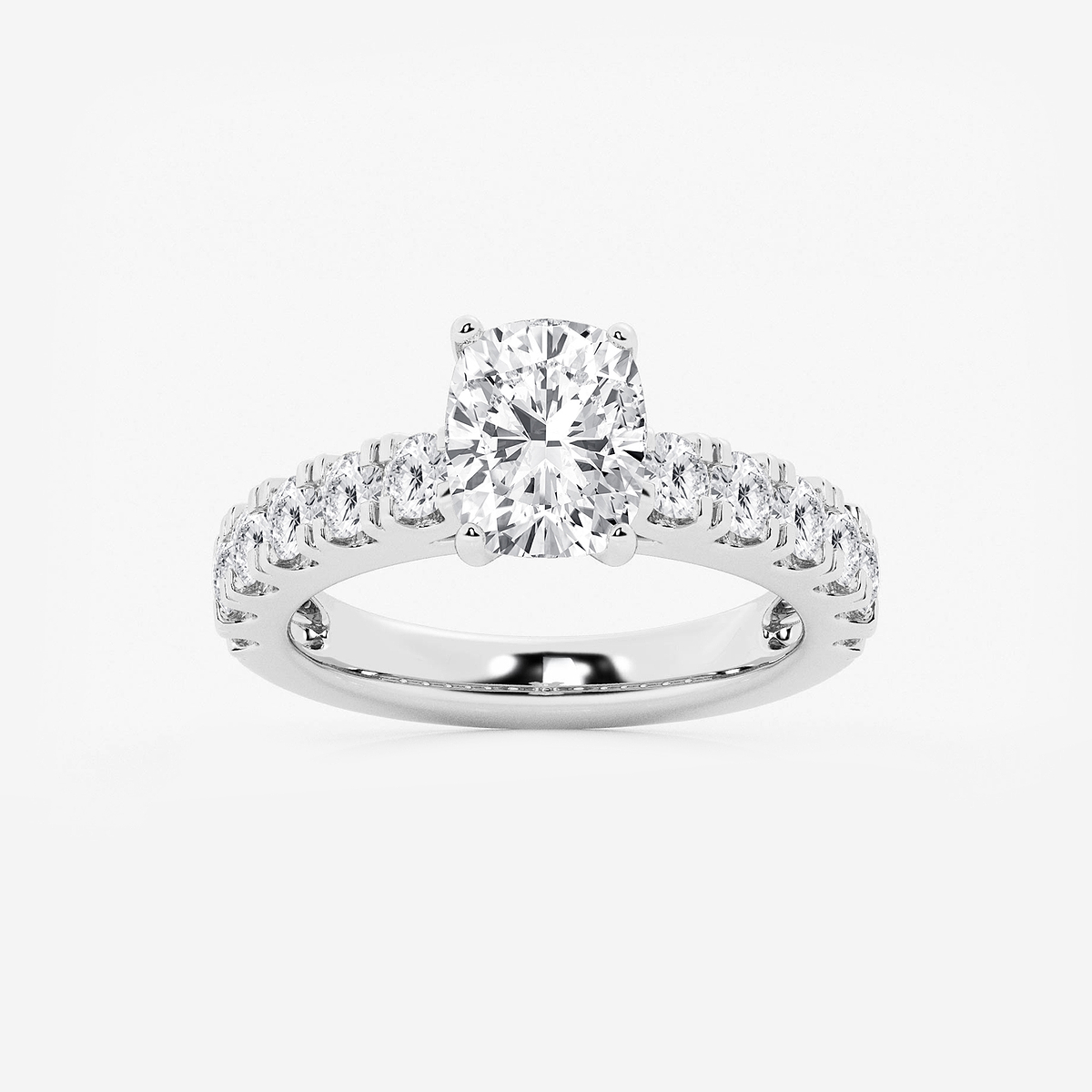 2 ctw Elongated Cushion Lab Grown Diamond Engagement Ring with Split Prong Side Accents