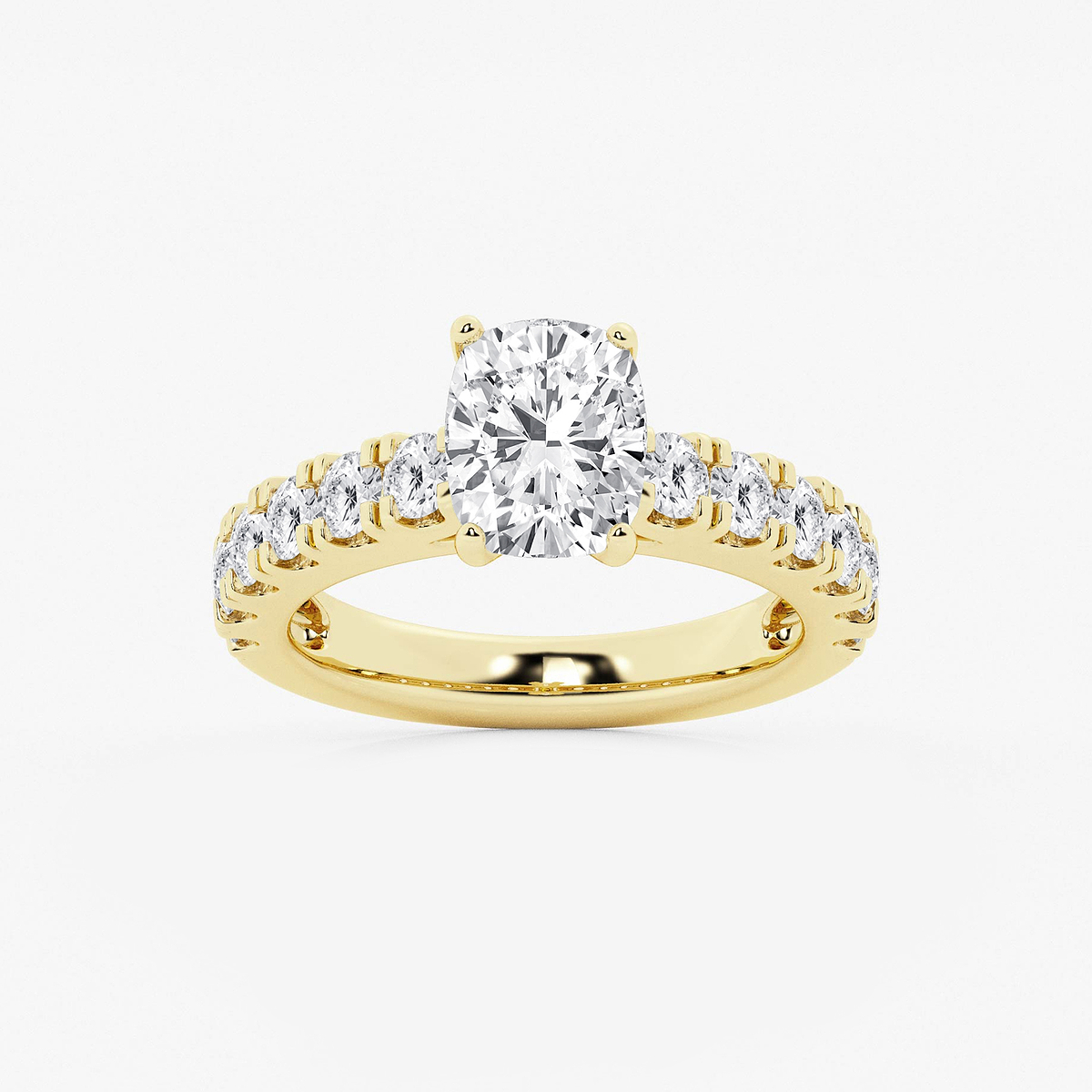 2 1/2 ctw Elongated Cushion Lab Grown Diamond Engagement Ring with Split Prong Side Accents