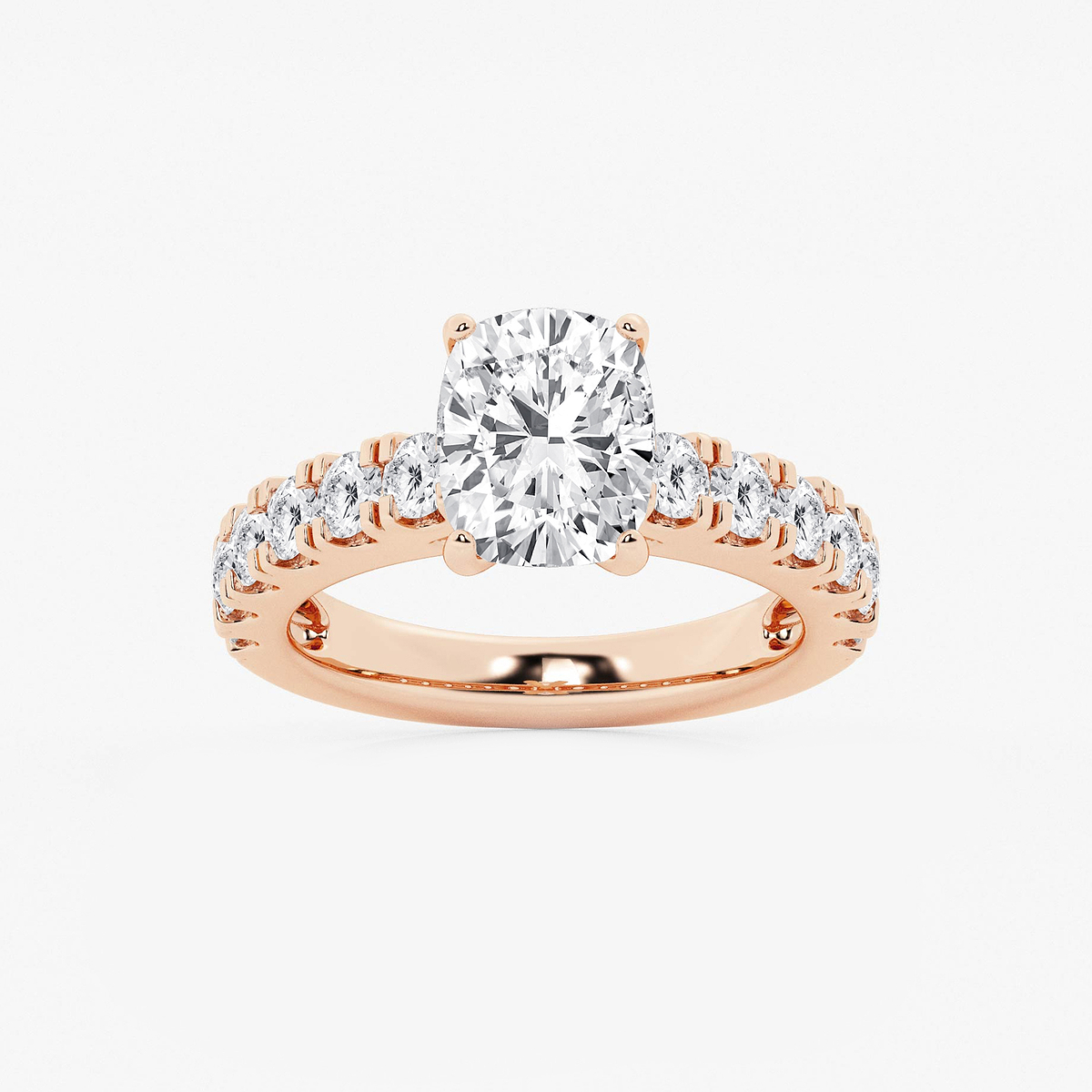 3 1/2 ctw Elongated Cushion Lab Grown Diamond Side Stone Engagement Ring