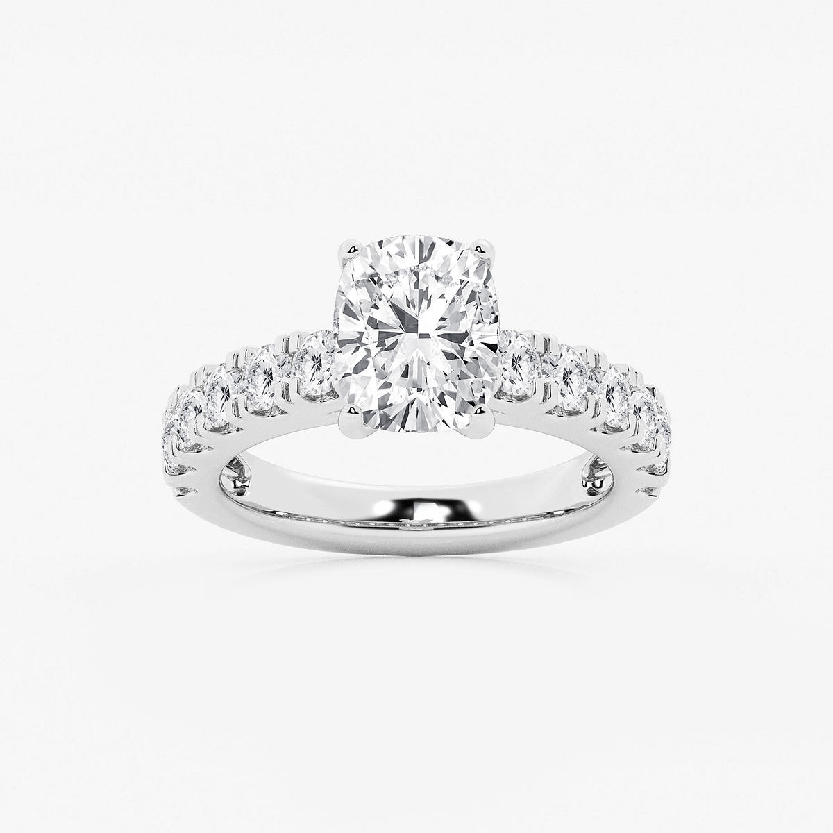 3 1/2 ctw Elongated Cushion Lab Grown Diamond Side Stone Engagement Ring