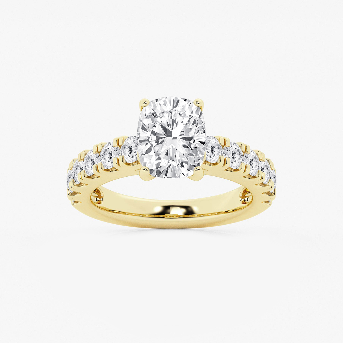 3 1/2 ctw Elongated Cushion Lab Grown Diamond Side Stone Engagement Ring