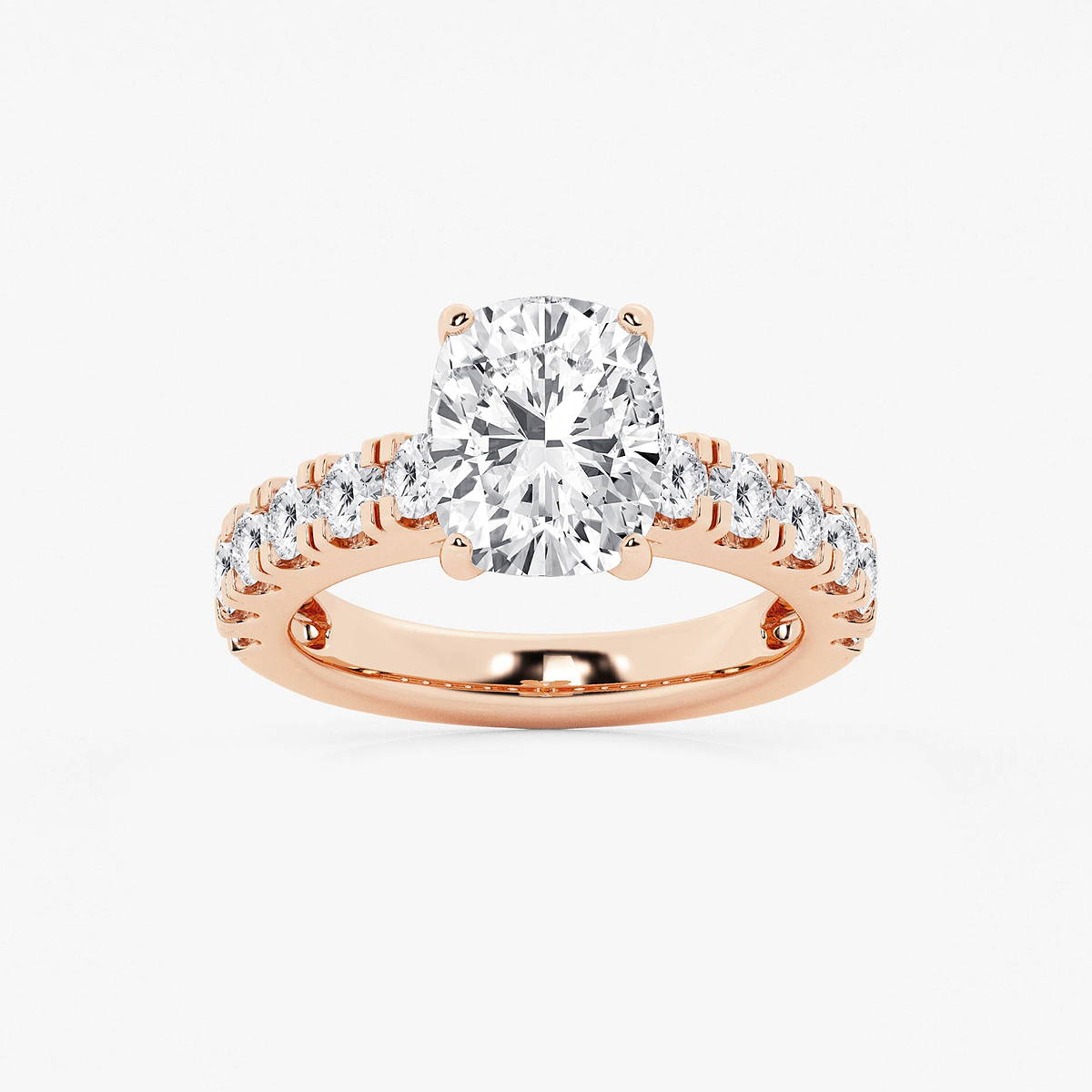 4 ctw Elongated Cushion Lab Grown Diamond Side Stone Engagement Ring