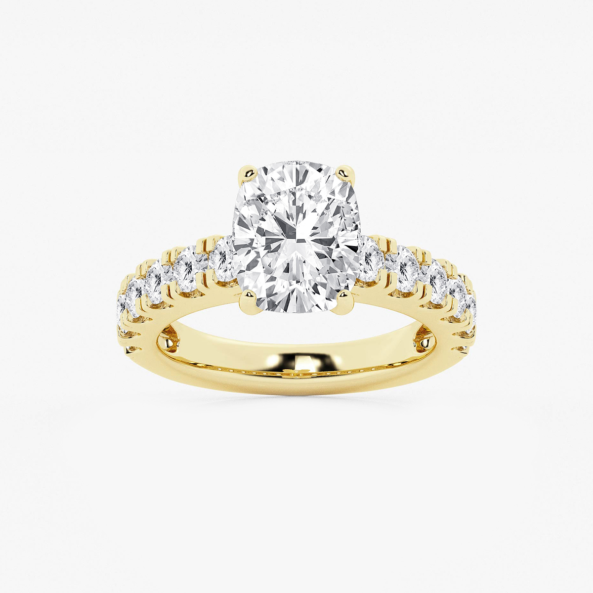 4 ctw Elongated Cushion Lab Grown Diamond Side Stone Engagement Ring