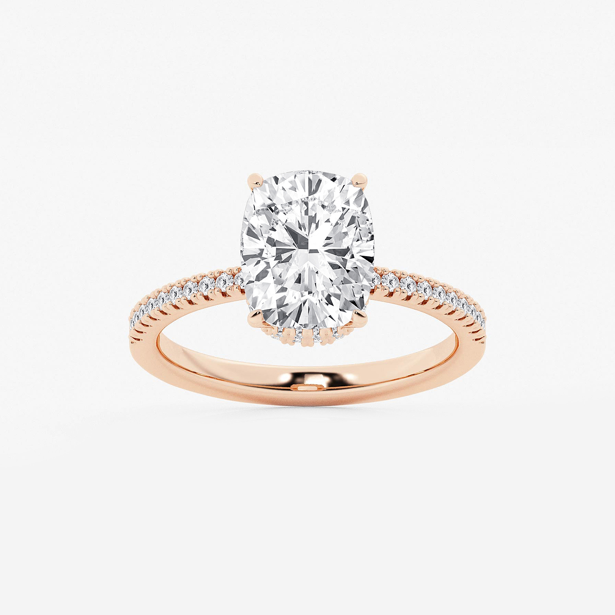 3 1/5 ctw Elongated Cushion Lab Grown Diamond Hidden Halo Engagement Ring