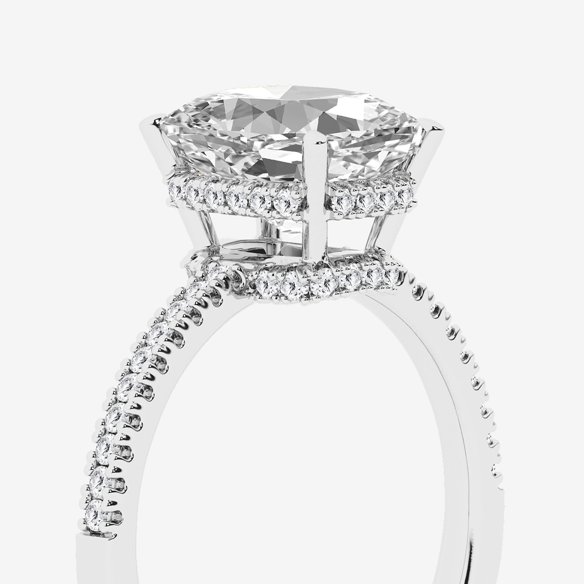 Additional Image 2 for  3 1/5 ctw Elongated Cushion Lab Grown Diamond Hidden Halo Engagement Ring