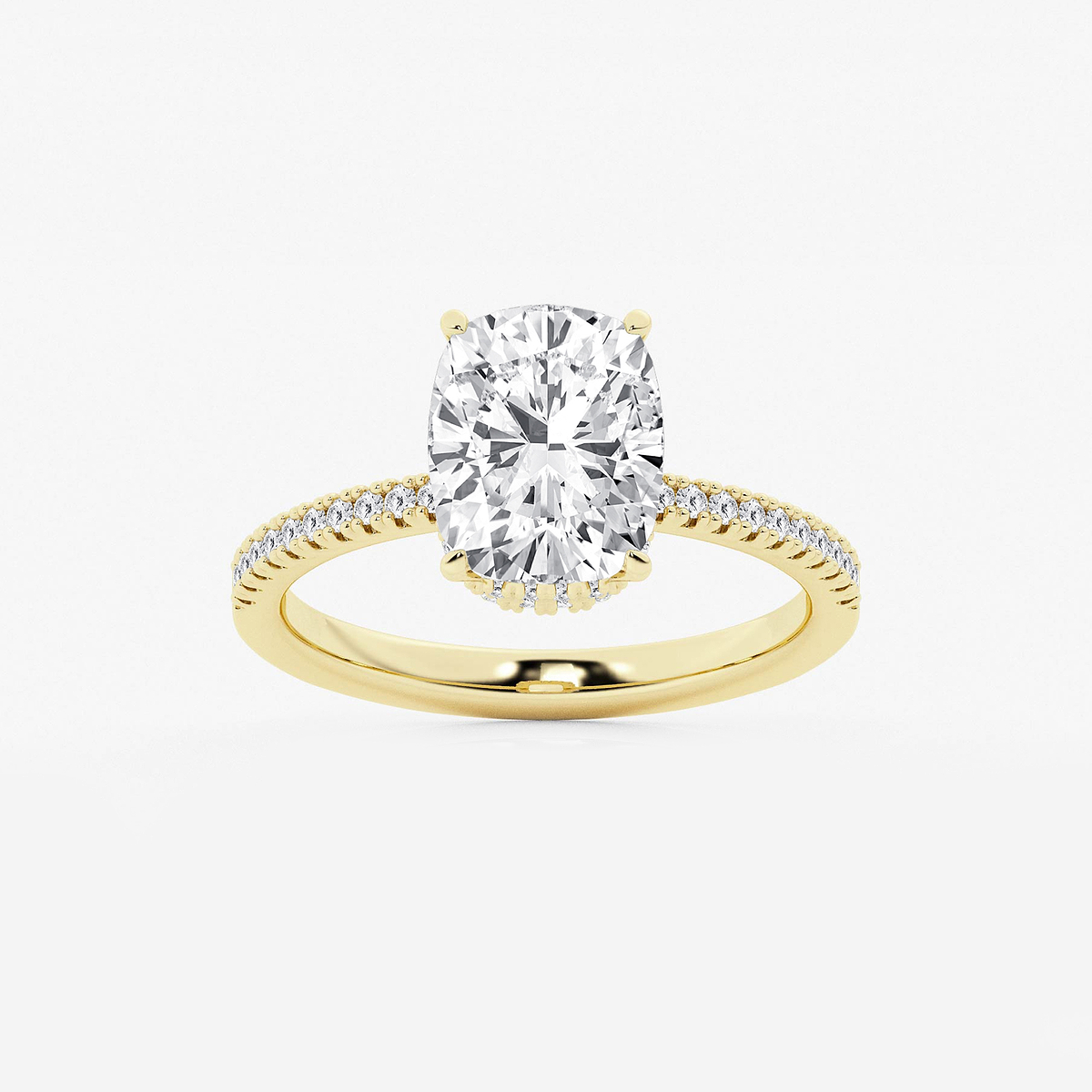 3 1/5 ctw Elongated Cushion Lab Grown Diamond Hidden Halo Engagement Ring