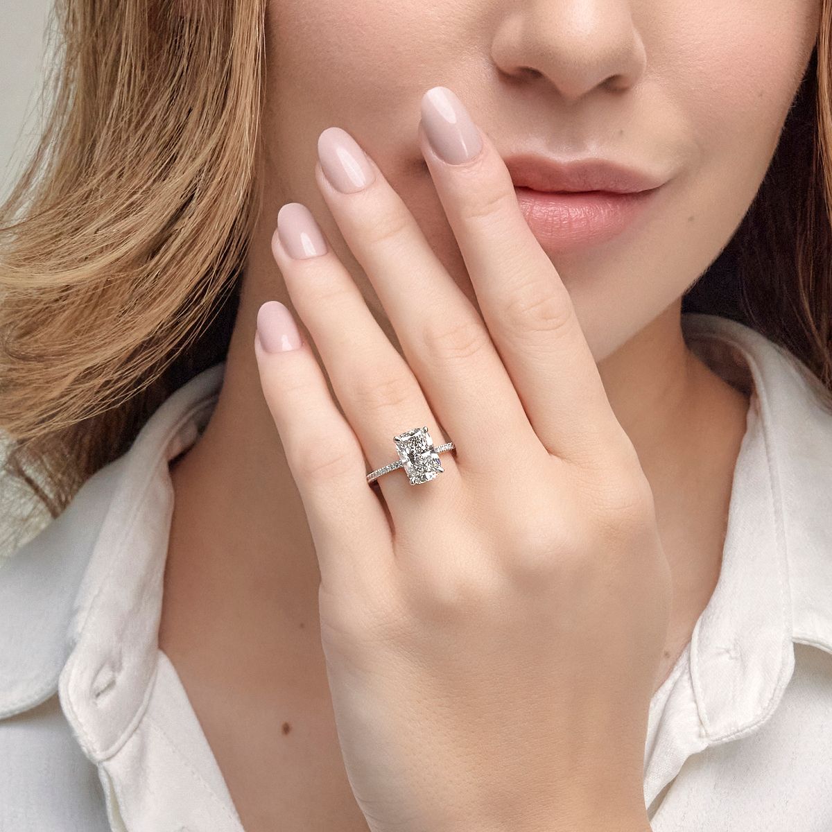3 1/5 ctw Elongated Cushion Lab Grown Diamond Hidden Halo Engagement Ring