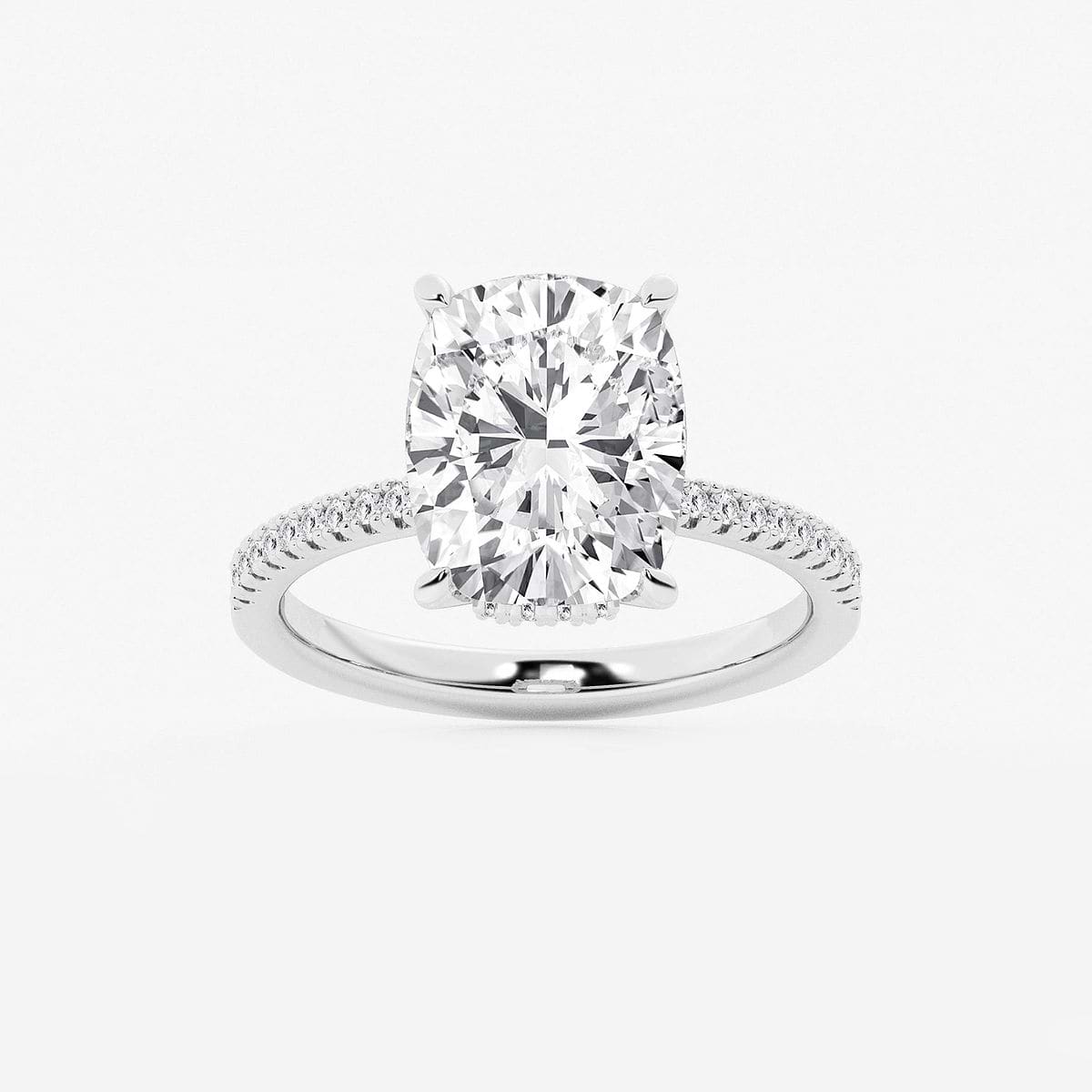5 1/4 ctw Elongated Cushion Lab Grown Diamond Hidden Halo Engagement Ring 14K White Gold, E, VS1
