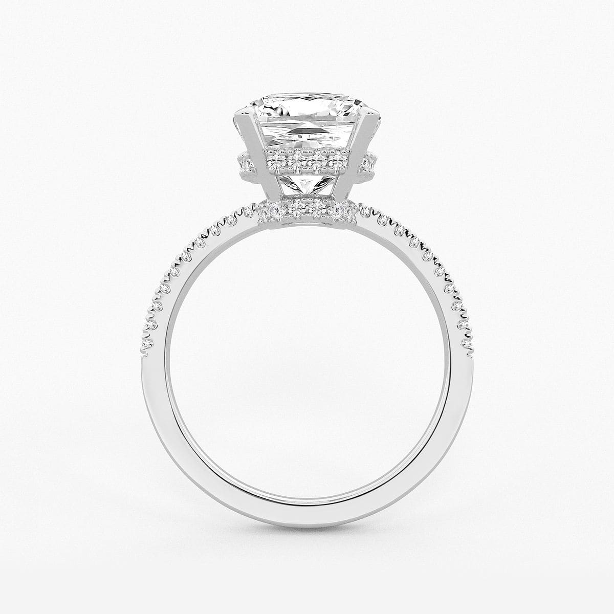 5 1/4 ctw Elongated Cushion Lab Grown Diamond Hidden Halo Engagement Ring 14K White Gold, E, VS1