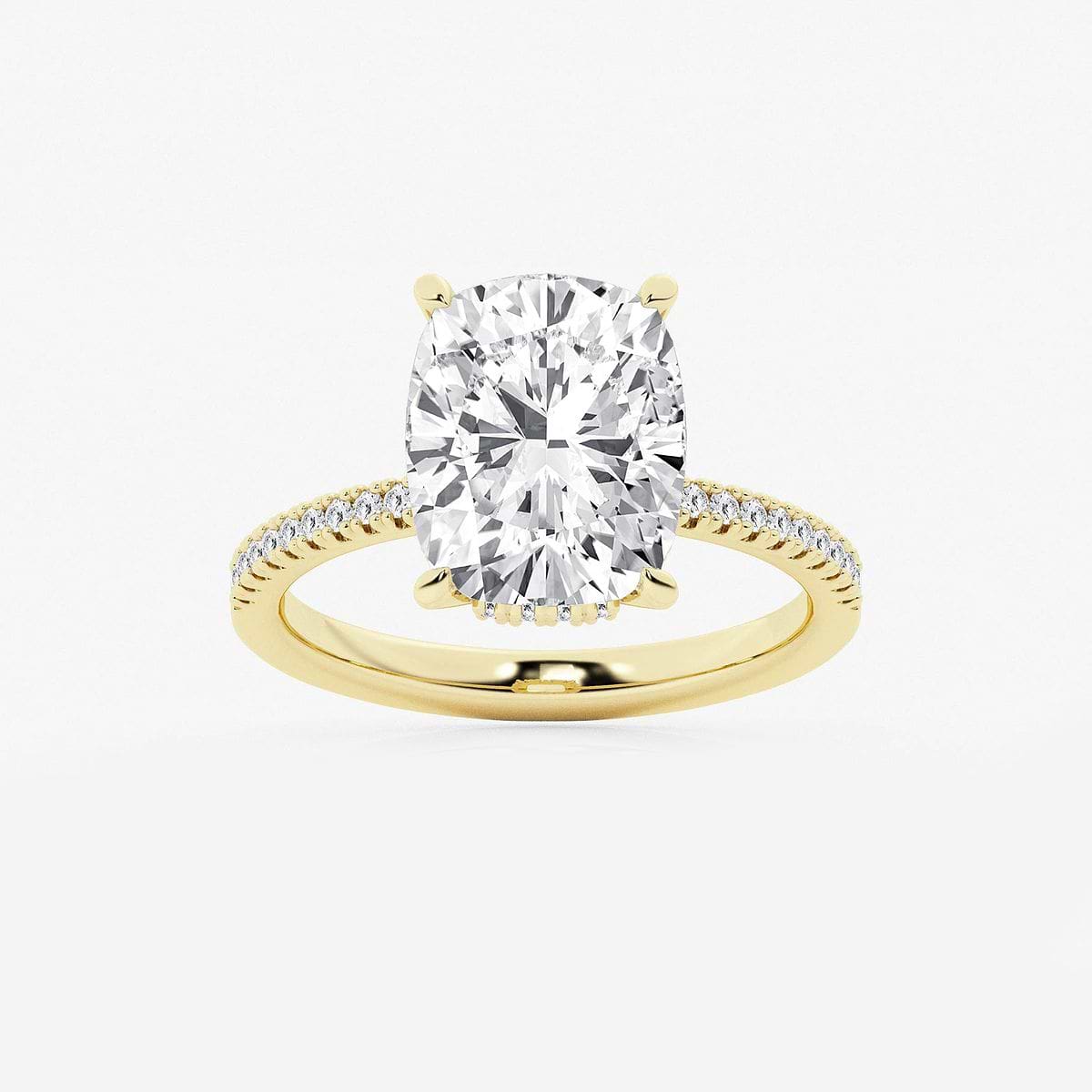 5 1/4 ctw Elongated Cushion Lab Grown Diamond Hidden Halo Engagement Ring 14K Yellow Gold, E, VS1