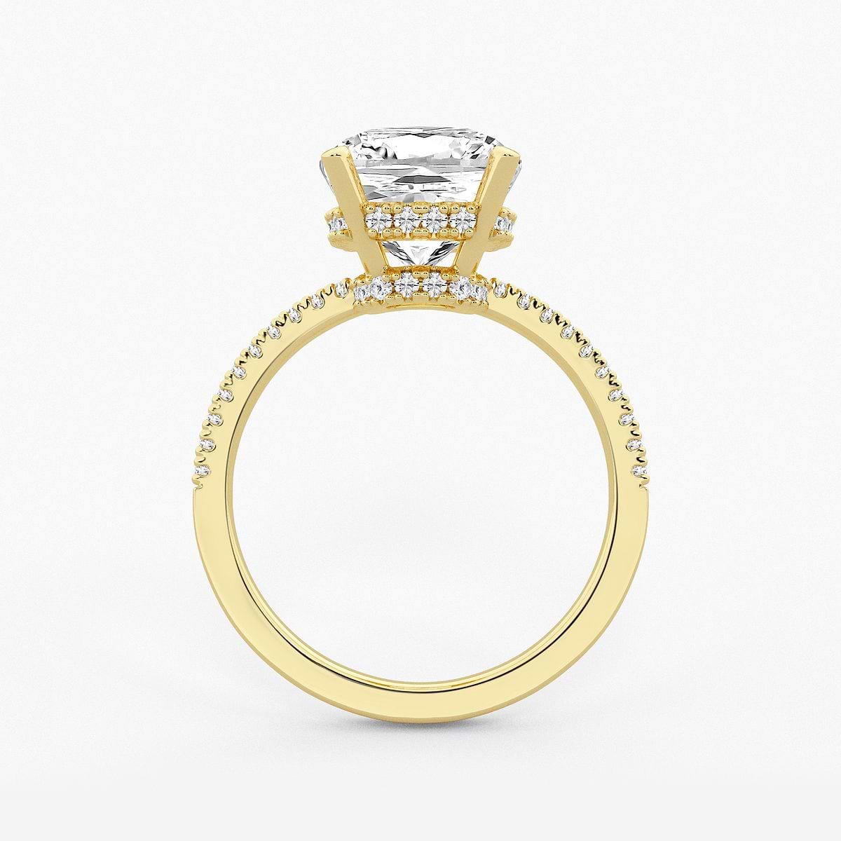 5 1/4 ctw Elongated Cushion Lab Grown Diamond Hidden Halo Engagement Ring 14K Yellow Gold, E, VS1