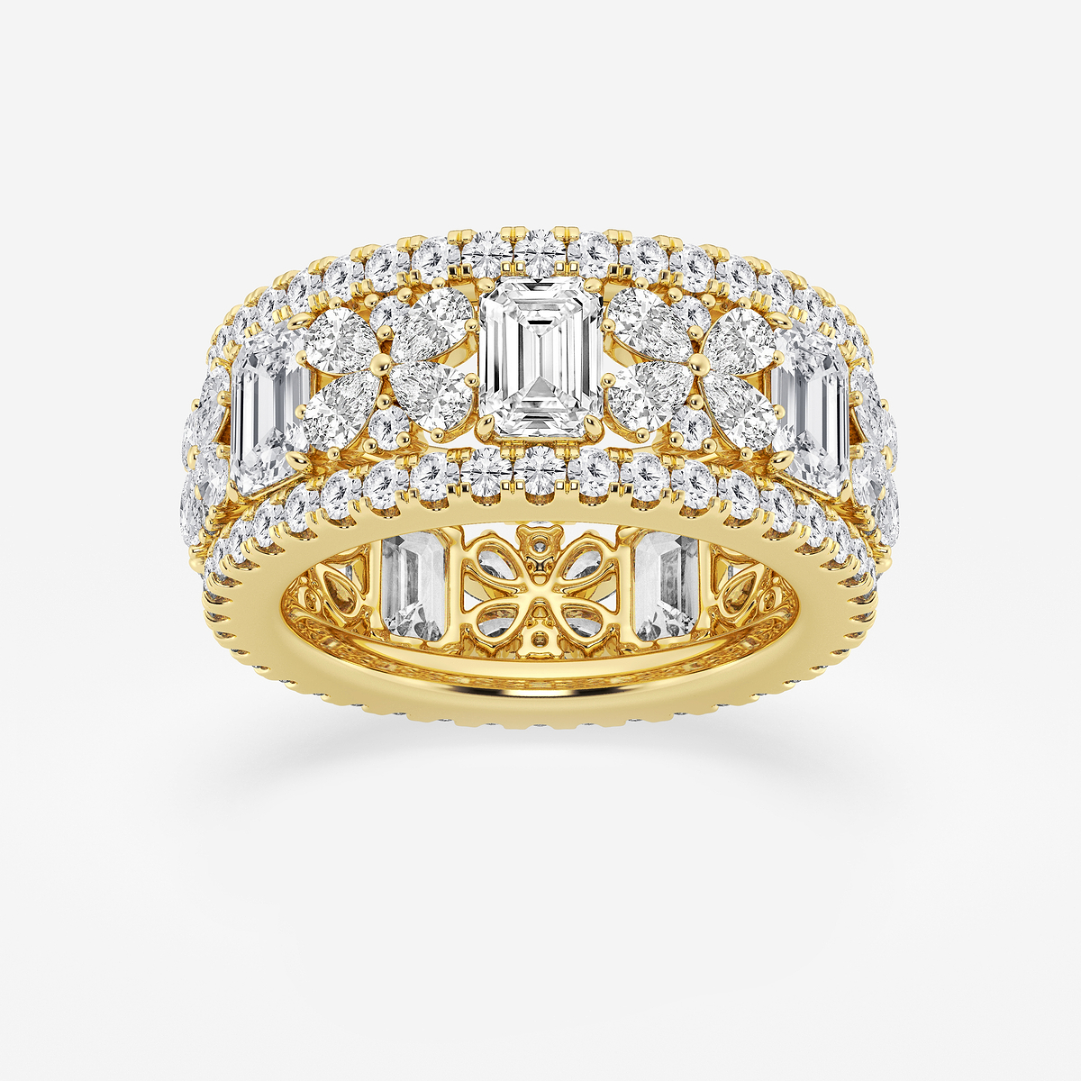 6 ctw Multi-Shape Lab Grown Diamond Butterfly and Emerald Eternity Band 14K Yellow Gold, F, VS2