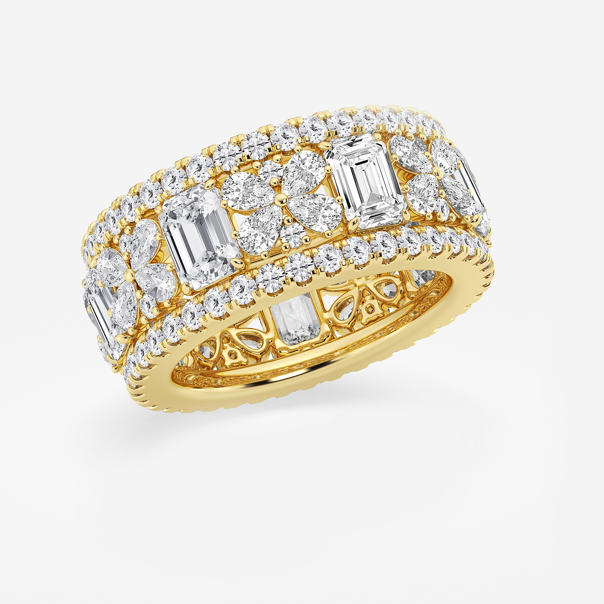 6 ctw Multi-Shape Lab Grown Diamond Butterfly and Emerald Eternity Band 14K Yellow Gold, F, VS2