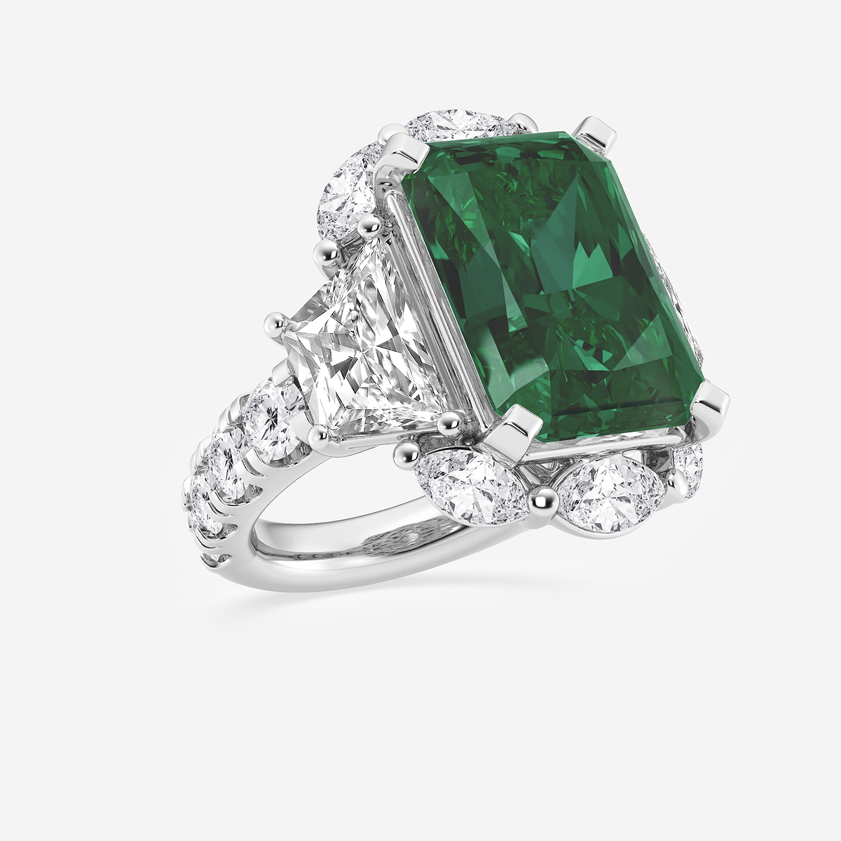 Additional Image 1 for  20 ctw Radiant Cut Emerald and Trapezoid Lab Grown Diamond Engagement Ring with Side Accents