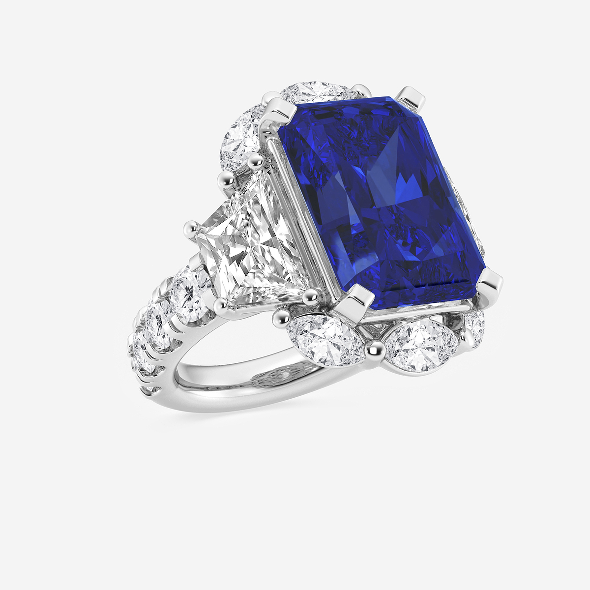 Additional Image 1 for  20 ctw Radiant Cut Sapphire and Trapezoid Lab Grown Diamond Engagement Ring with Side Accents