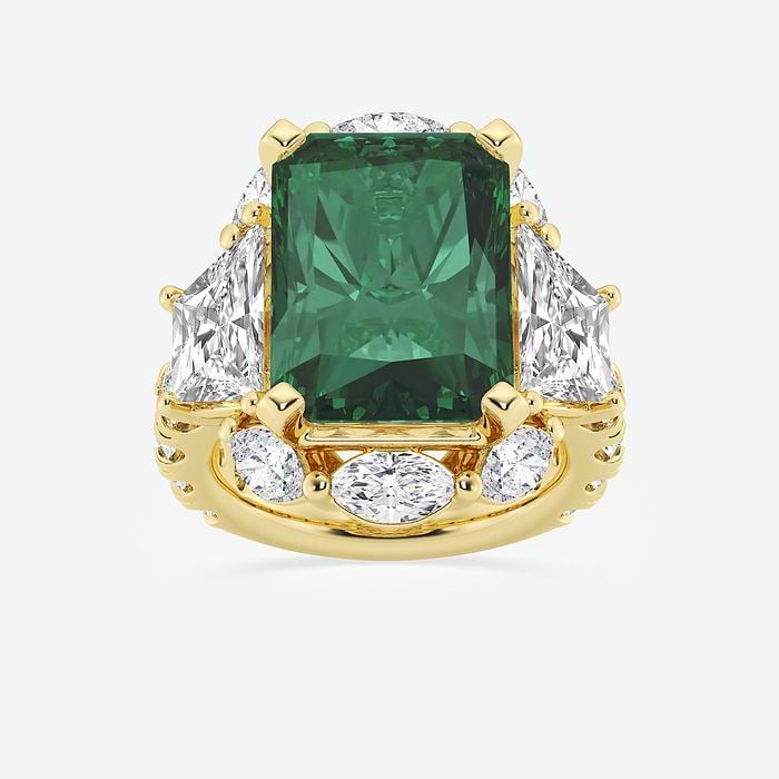 16.0x11.25 mm Radiant Cut Created Sapphire and 6 ctw Trapezoid Lab Grown Diamond Engagement Ring with Side Accents 14K Yellow Gold
