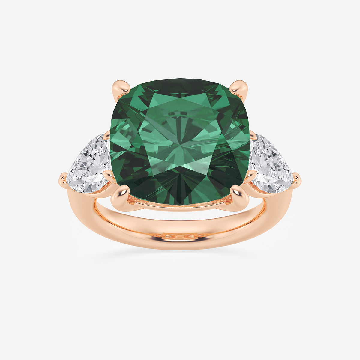 14 1/2 ctw Cushion Cut Emerald and Pear Lab Grown Diamond Three Stone Engagement Ring