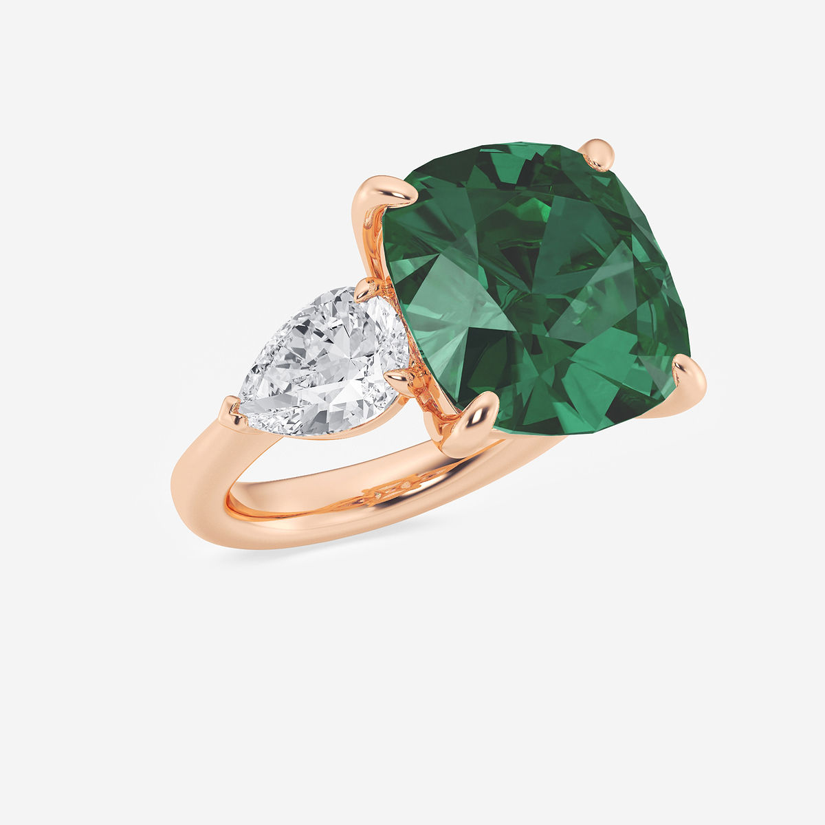 Additional Image 1 for  14 1/2 ctw Cushion Cut Emerald and Pear Lab Grown Diamond Three Stone Engagement Ring