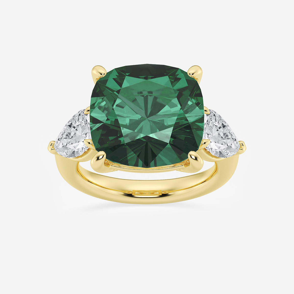 14 1/2 ctw Cushion Cut Emerald and Pear Lab Grown Diamond Three Stone Engagement Ring