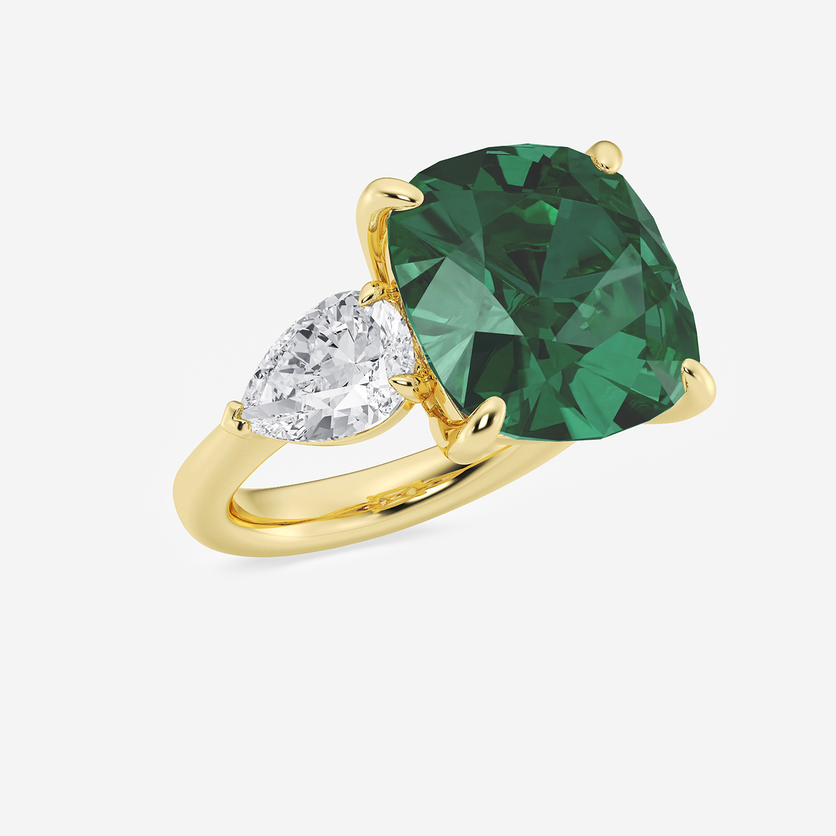 Additional Image 1 for  14 1/2 ctw Cushion Cut Emerald and Pear Lab Grown Diamond Three Stone Engagement Ring
