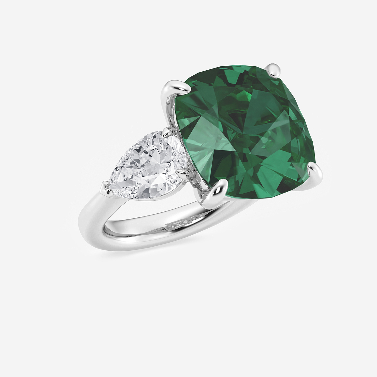 Additional Image 1 for  14 1/2 ctw Cushion Cut Emerald and Pear Lab Grown Diamond Three Stone Engagement Ring