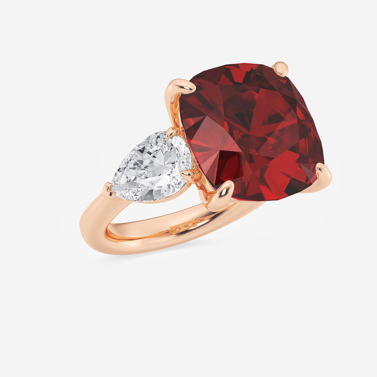 Additional Image 1 for  14 1/2 ctw Cushion Cut Ruby and Pear Lab Grown Diamond Three Stone Engagement Ring