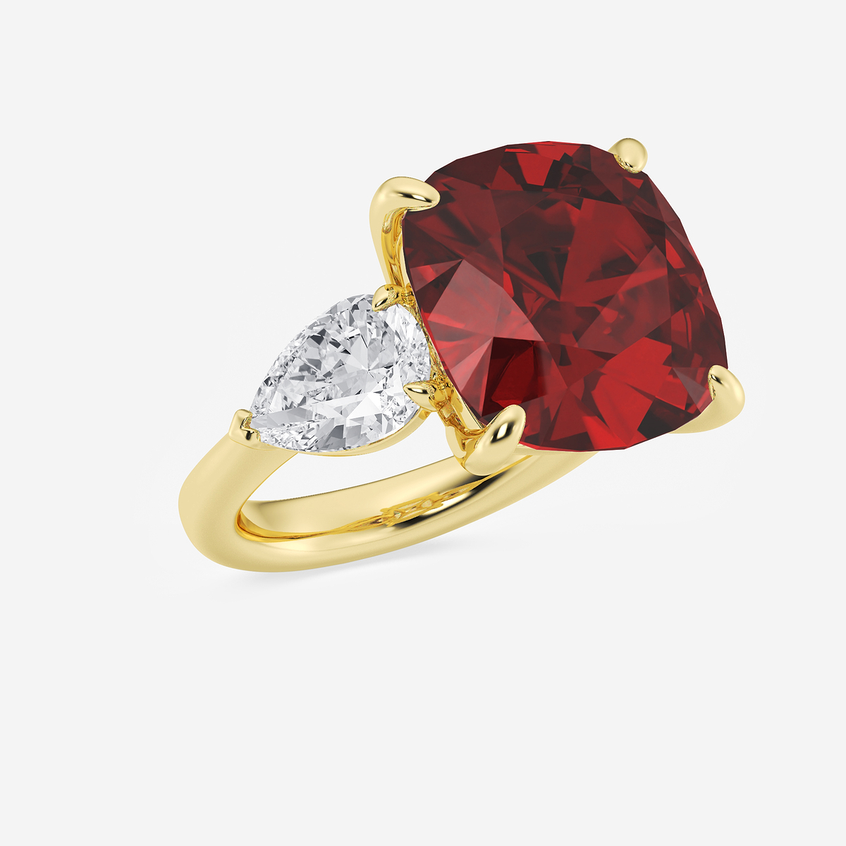 Additional Image 1 for  13 mm Cushion Cut Ruby and 2 ctw Pear Lab Grown Diamond Three Stone Engagement Ring