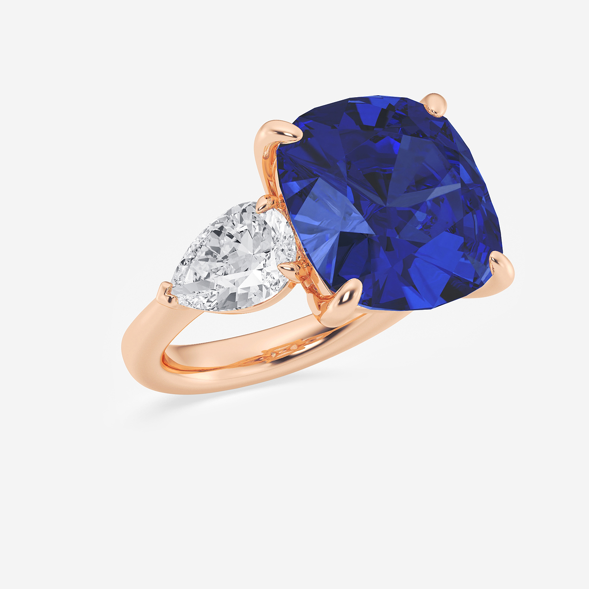 Additional Image 1 for  14 1/2 ctw Cushion Cut Sapphire and Pear Lab Grown Diamond Three Stone Engagement Ring
