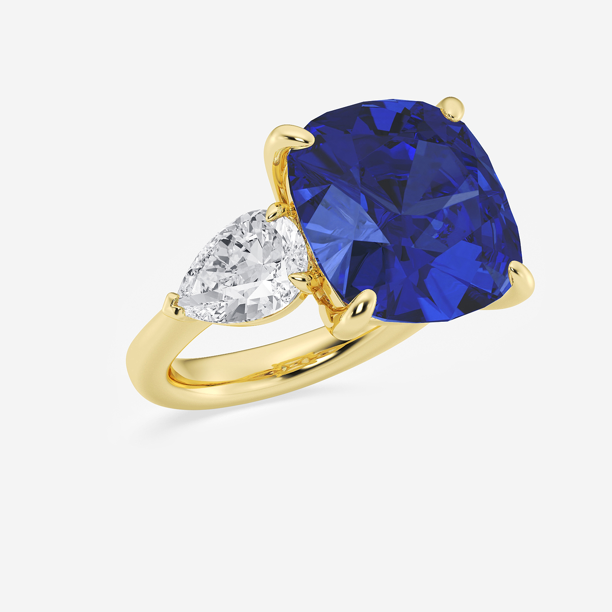 Additional Image 1 for  14 1/2 ctw Cushion Cut Sapphire and Pear Lab Grown Diamond Three Stone Engagement Ring
