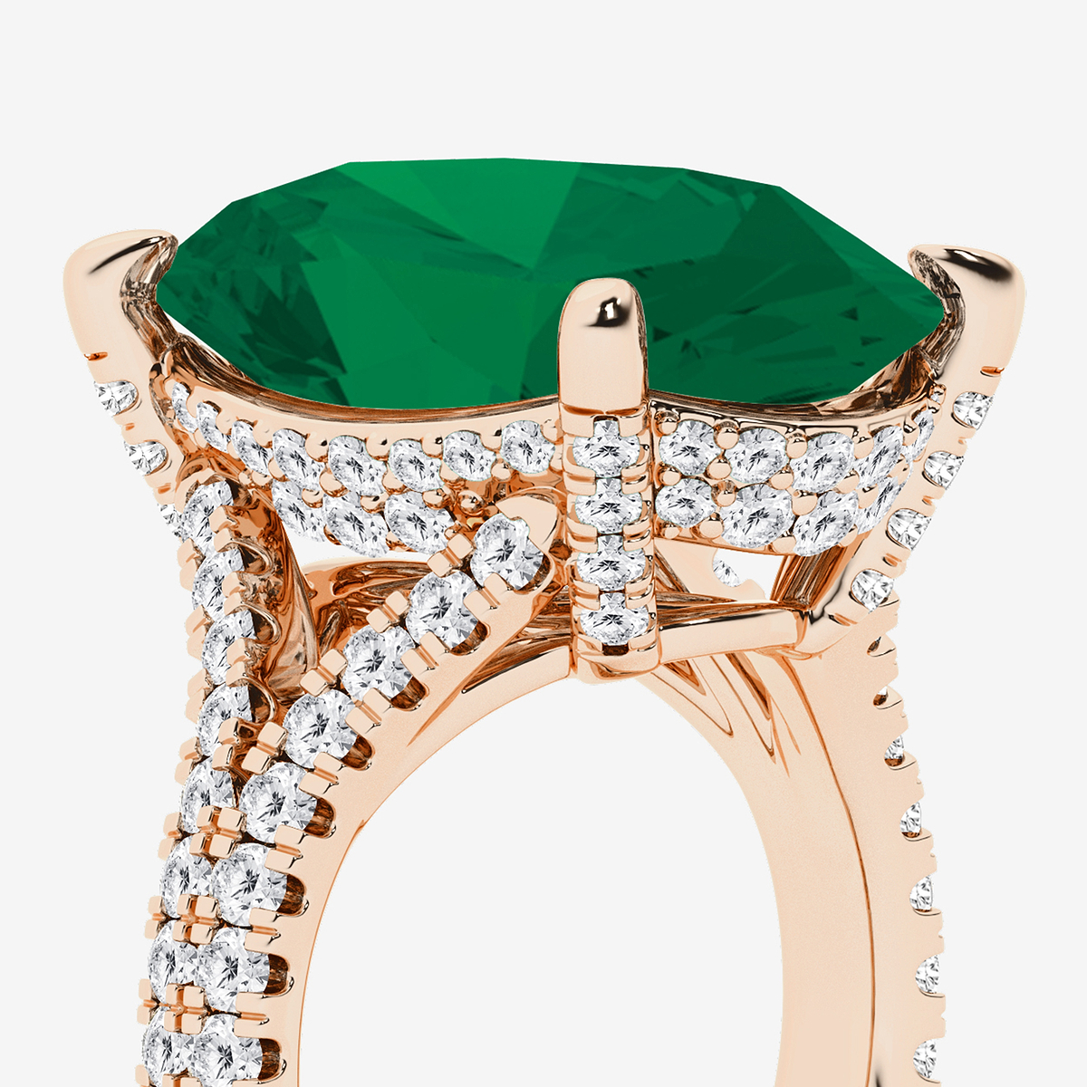Additional Image 2 for  15 ctw Oval Cut Emerald and Round Lab Grown Diamond Hidden Halo Engagement Ring