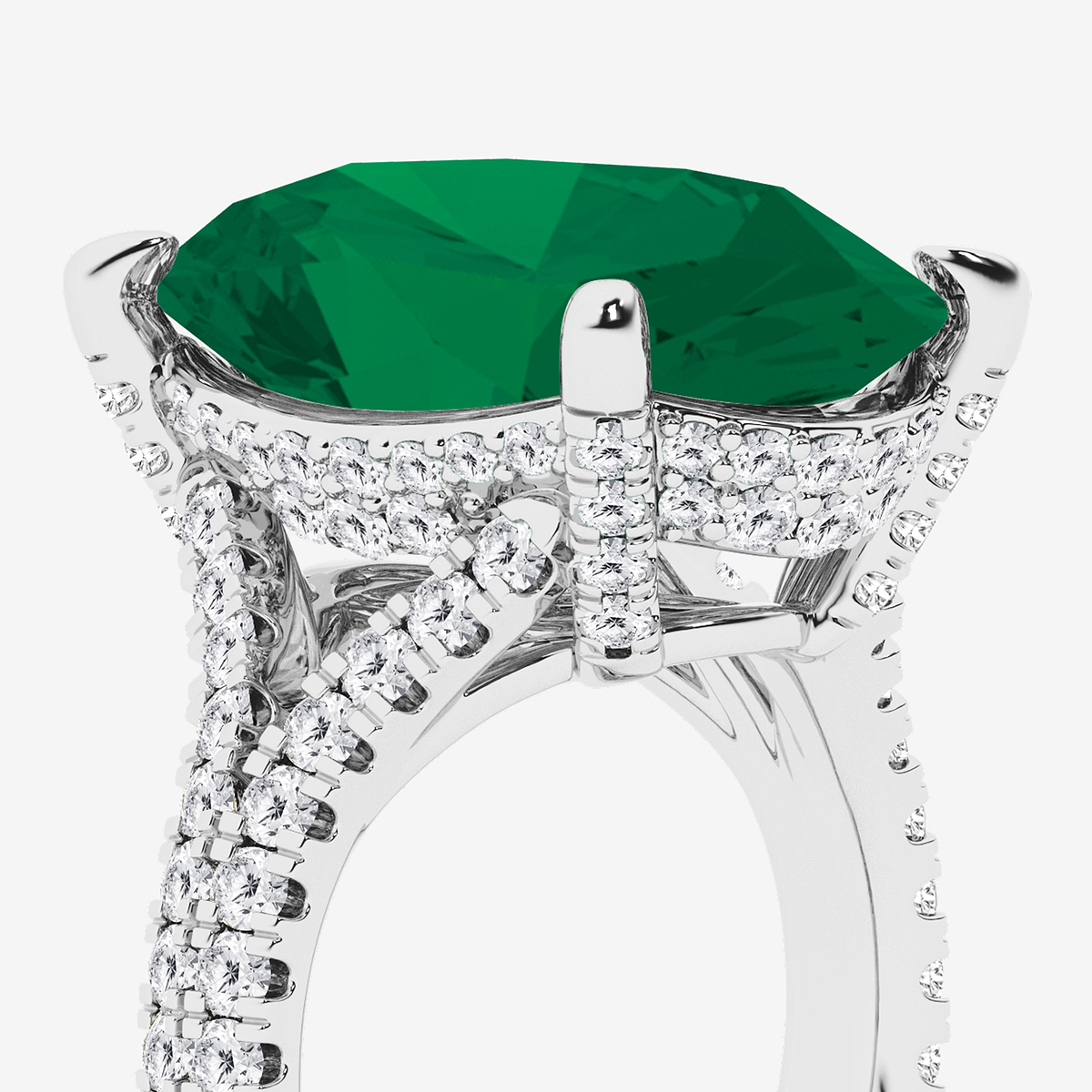 Additional Image 2 for  15 ctw Oval Cut Emerald and Round Lab Grown Diamond Hidden Halo Engagement Ring
