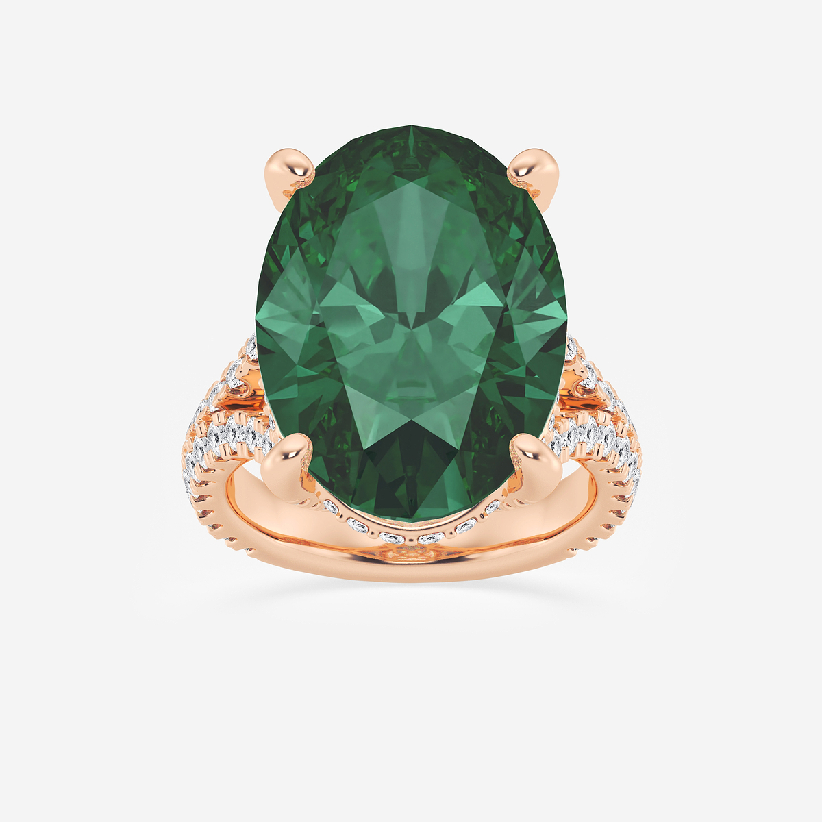 15 ctw Oval Cut Emerald and Round Lab Grown Diamond Hidden Halo Engagement Ring
