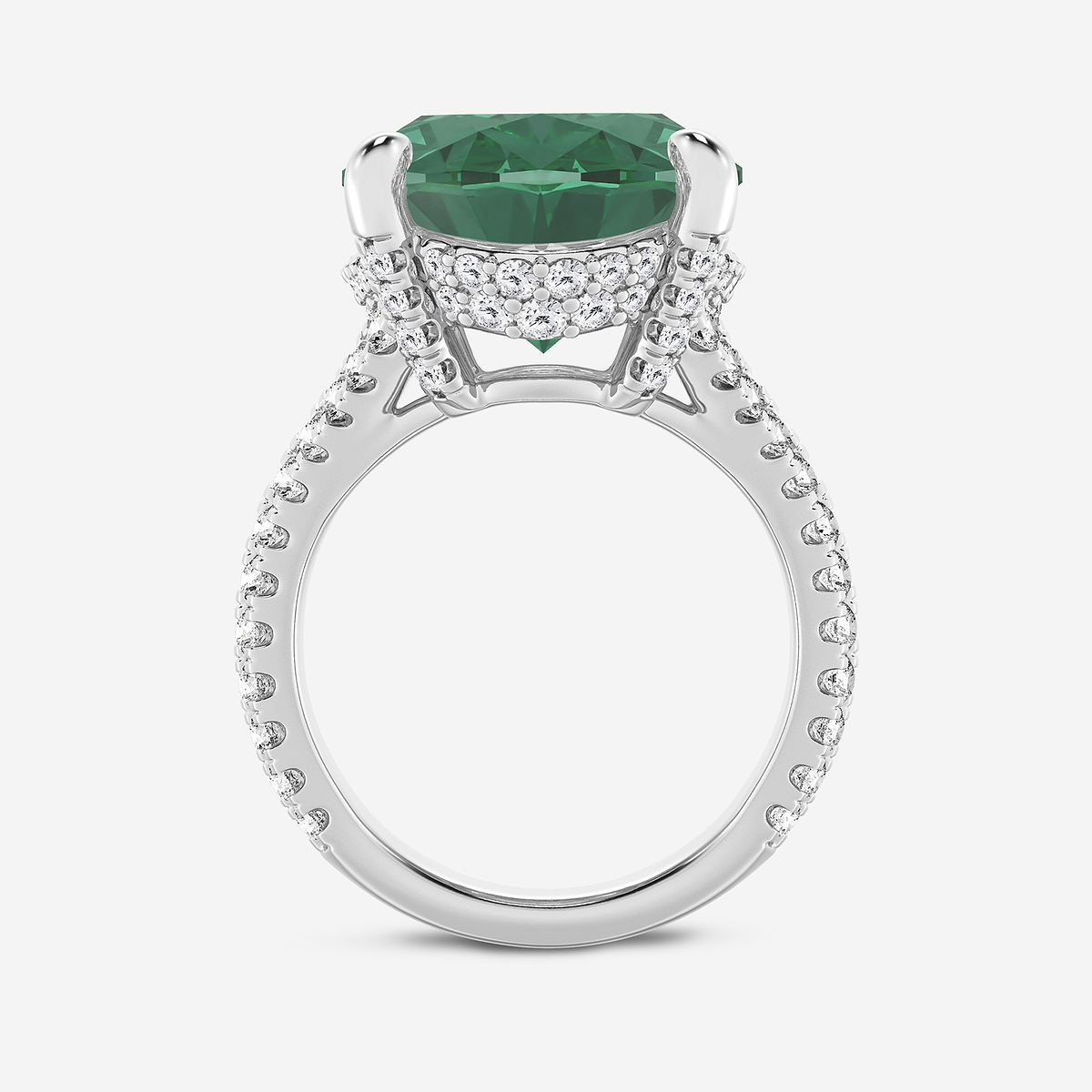 Additional Image 1 for  15 ctw Oval Cut Emerald and Round Lab Grown Diamond Hidden Halo Engagement Ring