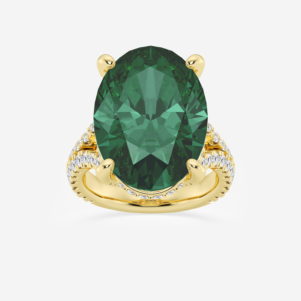 15 ctw Oval Cut Emerald and Round Lab Grown Diamond Hidden Halo Engagement Ring