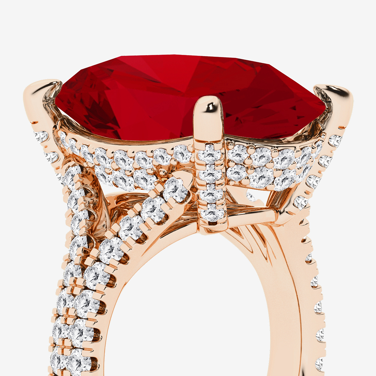 Additional Image 2 for  15 ctw Oval Cut Ruby and Round Lab Grown Diamond Hidden Halo Engagement Ring