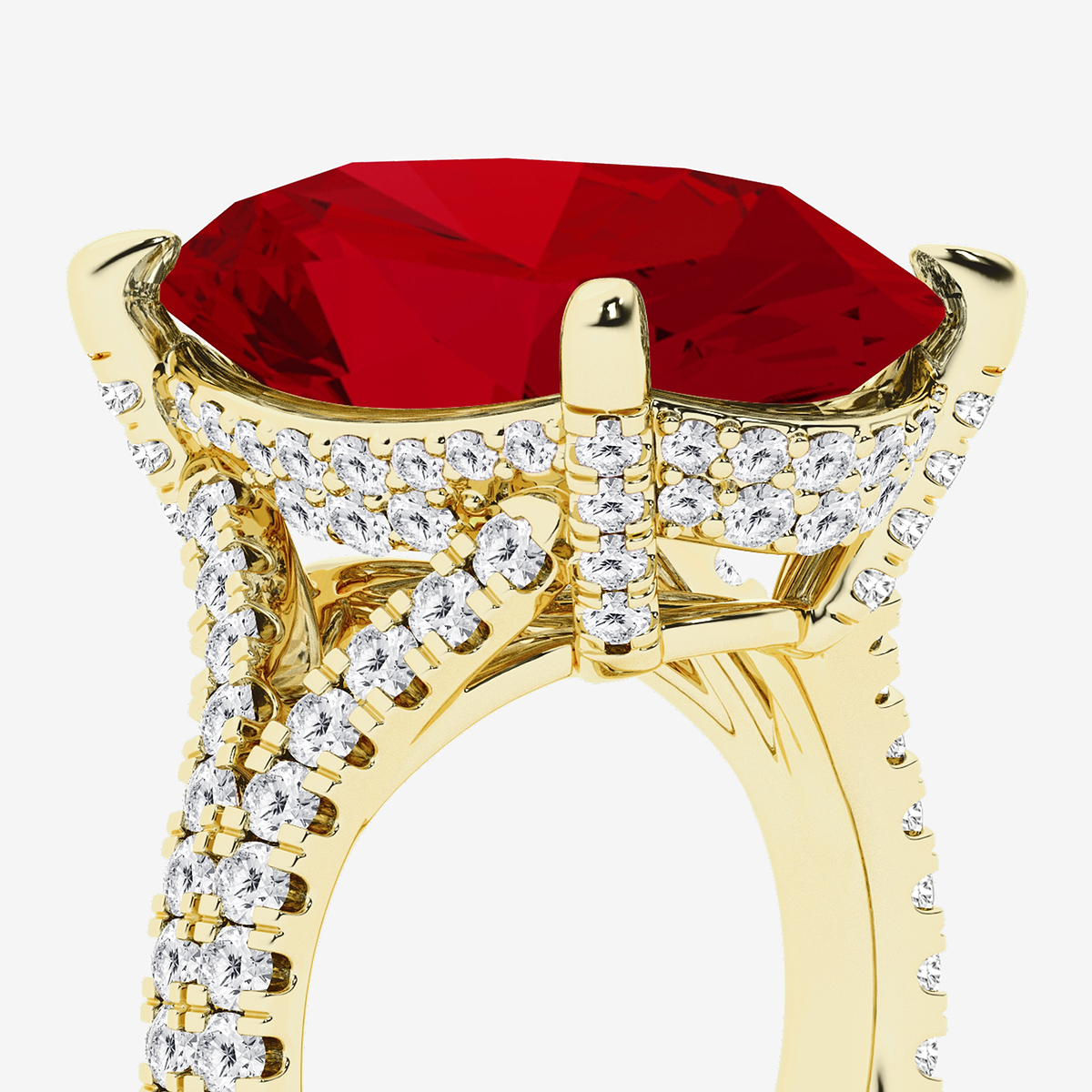 Additional Image 2 for  15 ctw Oval Cut Ruby and Round Lab Grown Diamond Hidden Halo Engagement Ring