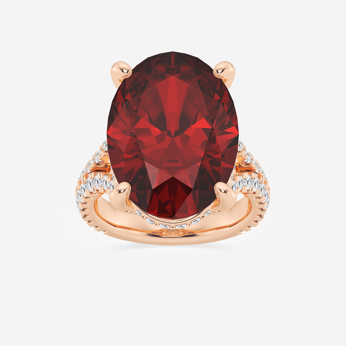 15 ctw Oval Cut Ruby and Round Lab Grown Diamond Hidden Halo Engagement Ring