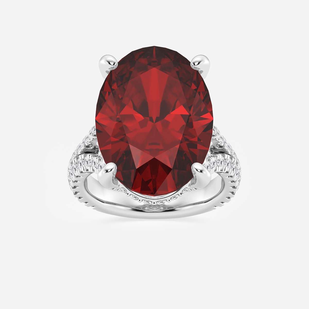 15 ctw Oval Cut Ruby and Round Lab Grown Diamond Hidden Halo Engagement Ring