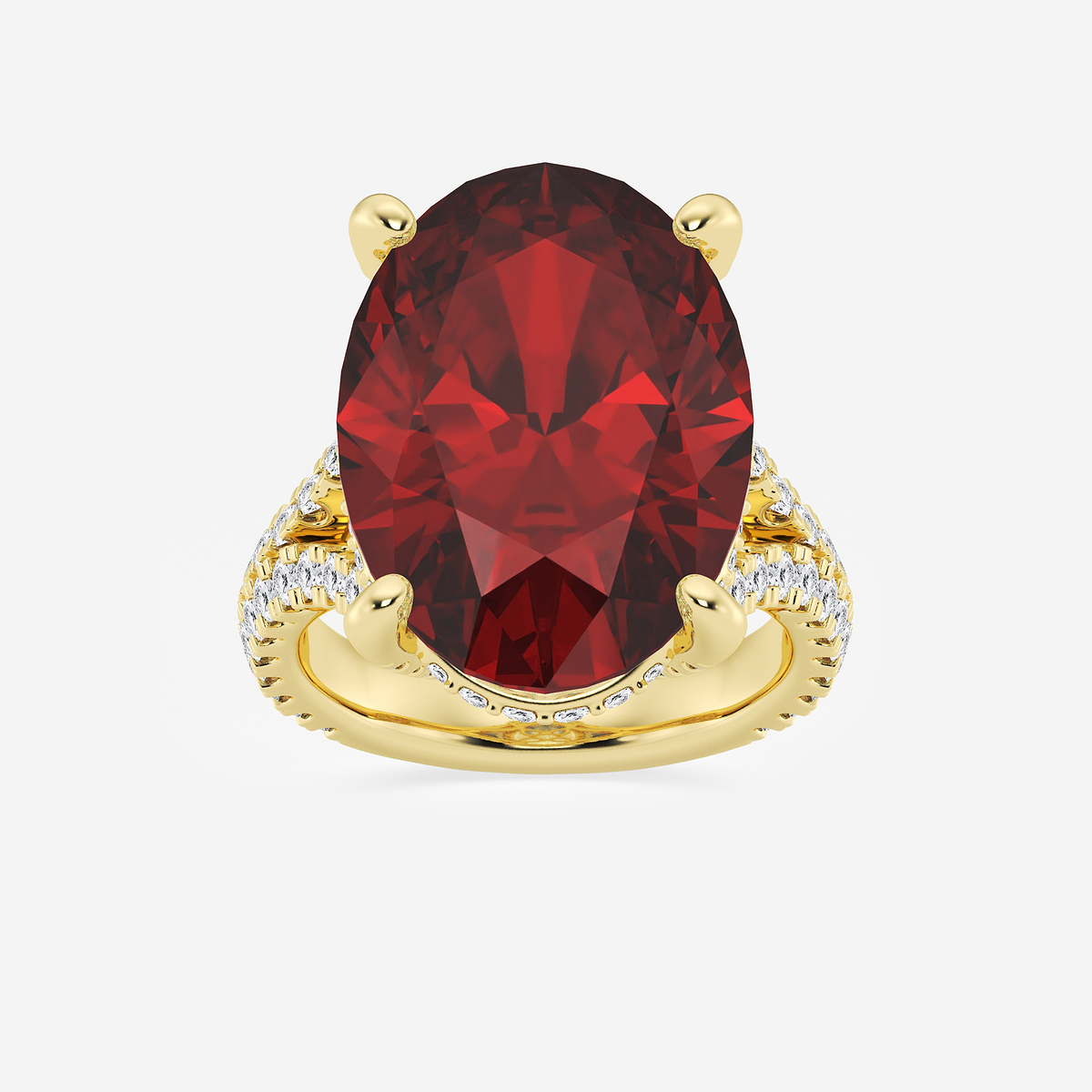 15 ctw Oval Cut Ruby and Round Lab Grown Diamond Hidden Halo Engagement Ring
